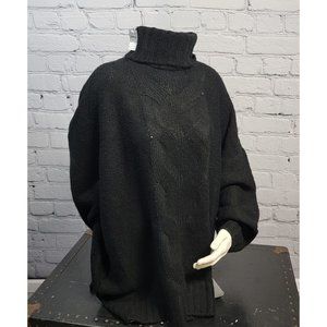 AMERICAN EAGLE BLACK TURTLENECK BRAIDED DESIGN DOWN CENTER OF SWEATER